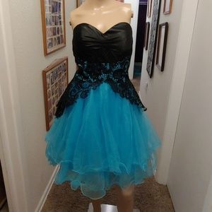 Baby blue and black corset dress